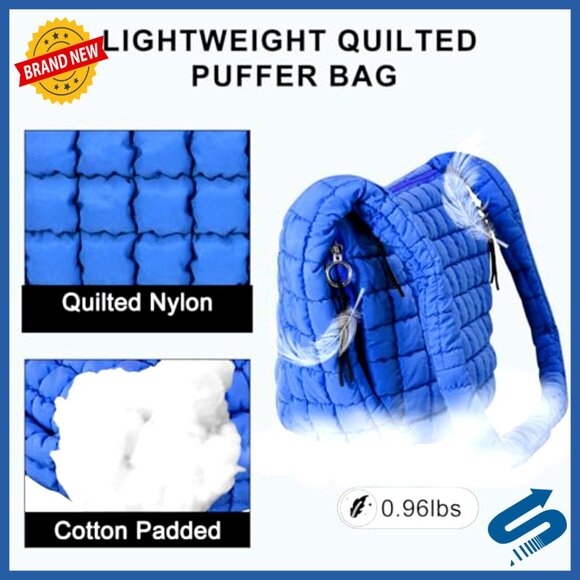 Large Lightweight Puffer Tote Bag with Crossbody Strap Recycled Material